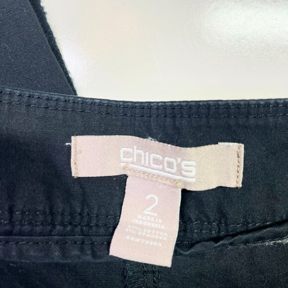 Chico's Size 2 (L) Black Cotton Pants Roll Tab Cuffs - Picture 2 of 9